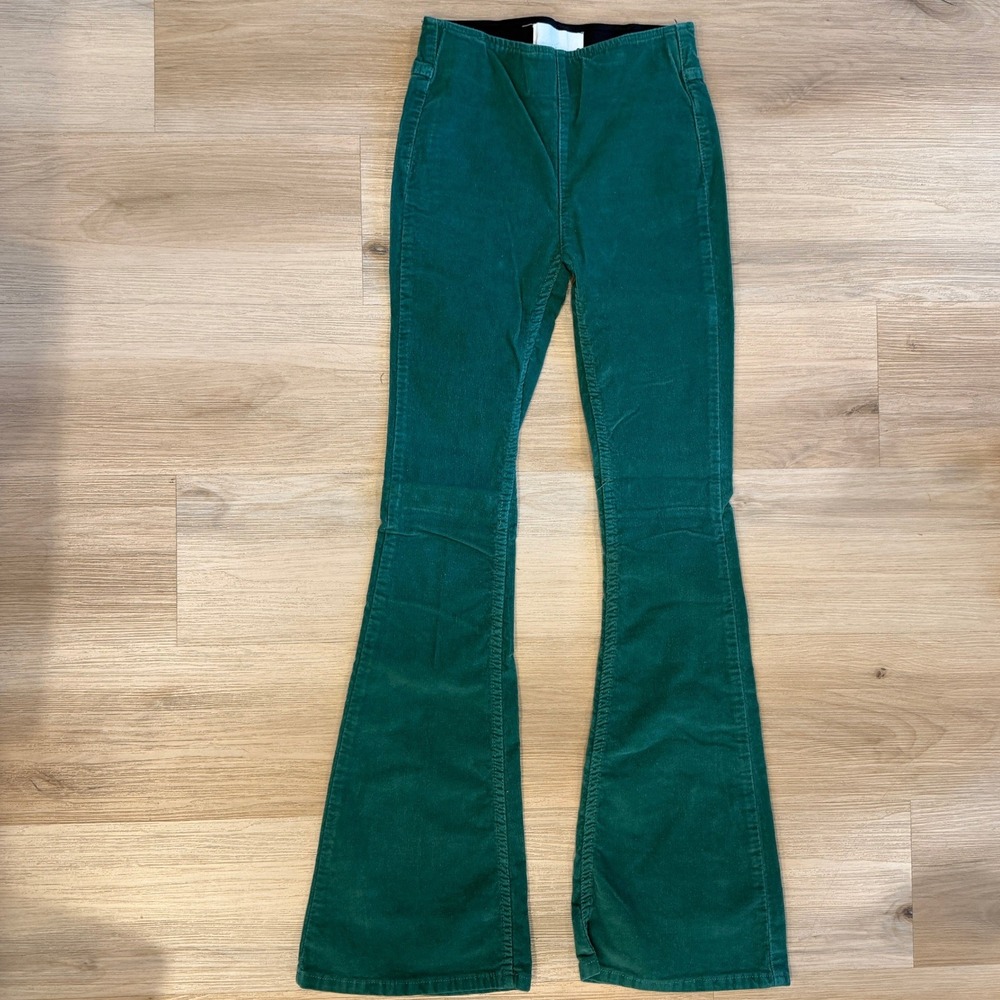 Newbury Kustom Flared Leg Emerald Green Corduroy Pants Boho Indie Size XS